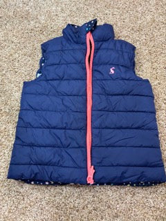 #47 girls 4T Joules navy puffer vest, reversible unicorn