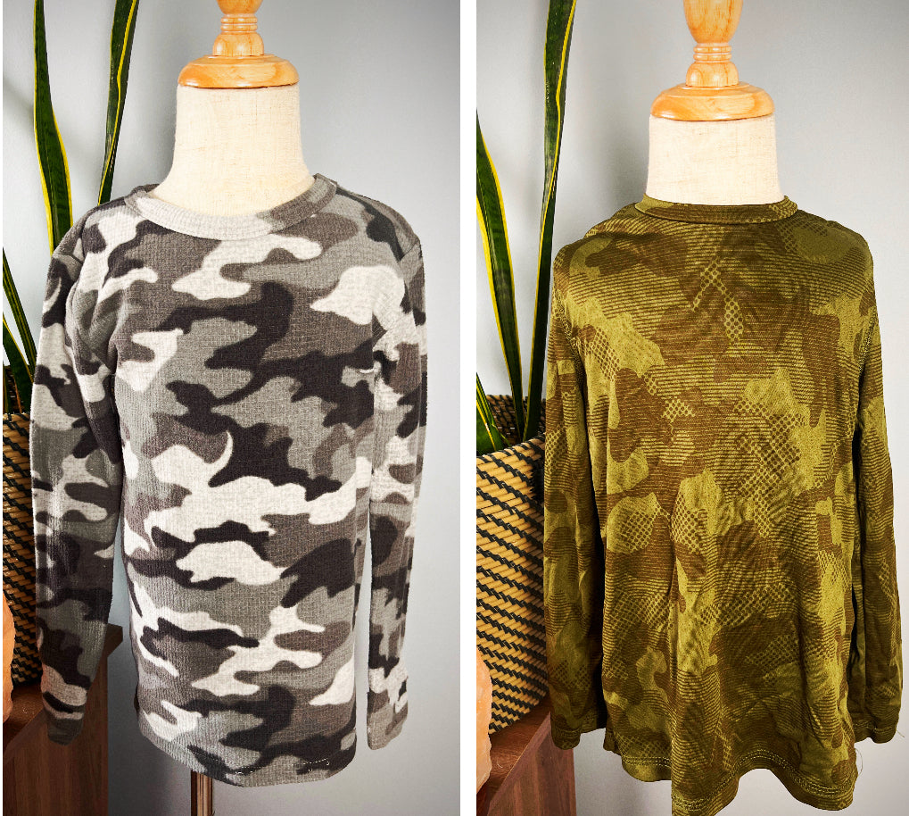 Size 6 set of 2 camo pattern long sleeve shirts fleece & dry fit!