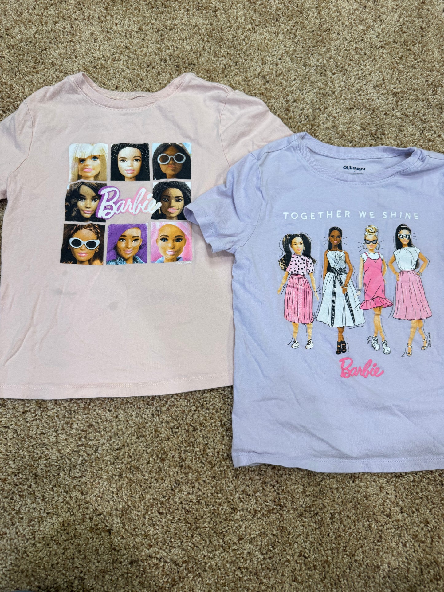 #73 girls size 6t, barbie t-shirts, small stain on pink one