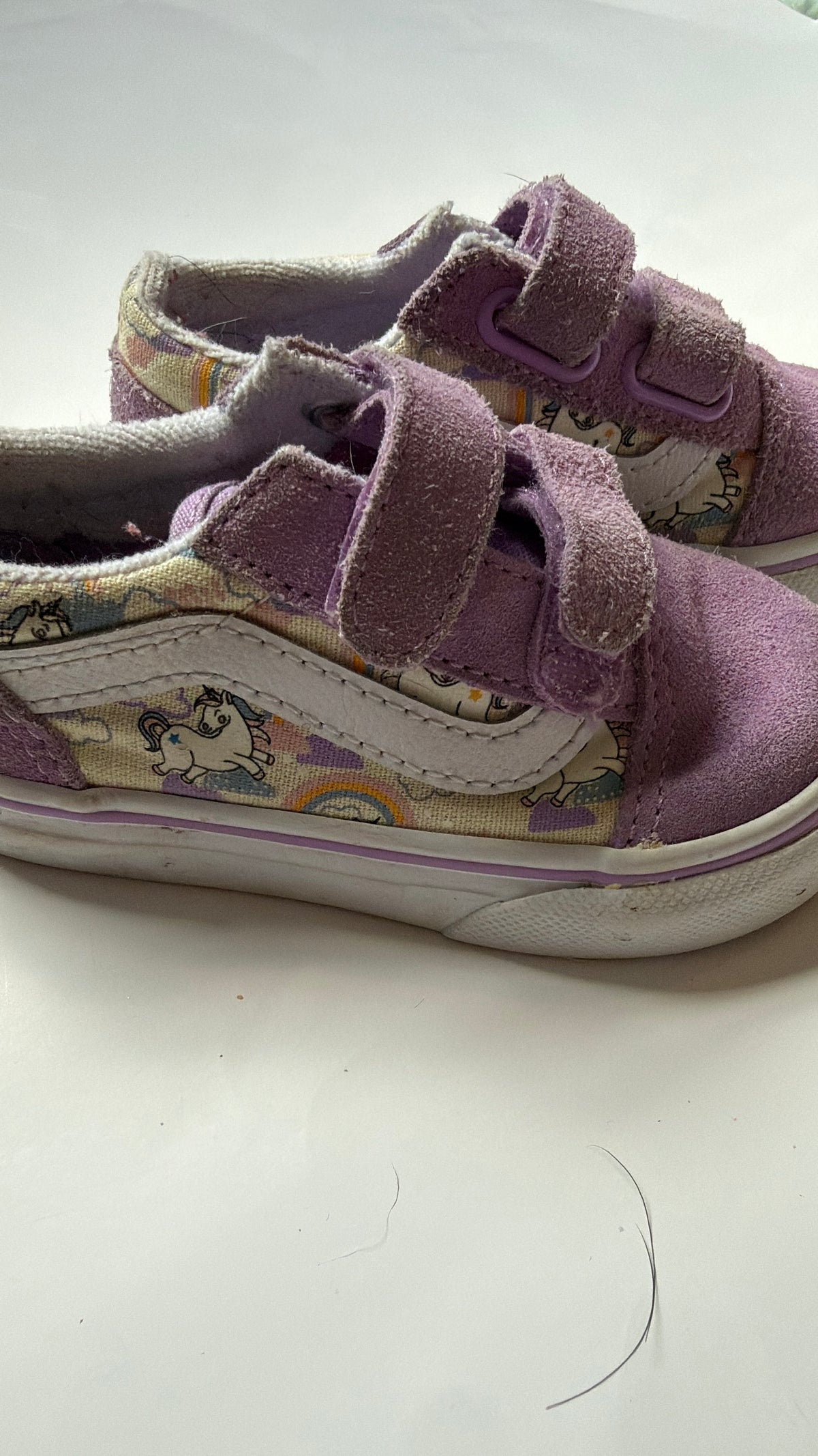 #170 Vans purple and unicorn tennis shoes. Girls 6c