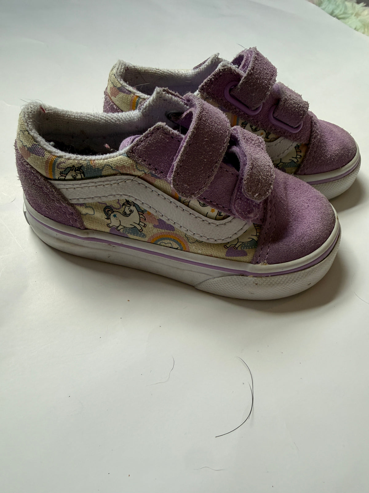 #170 Vans purple and unicorn tennis shoes. Girls 6c