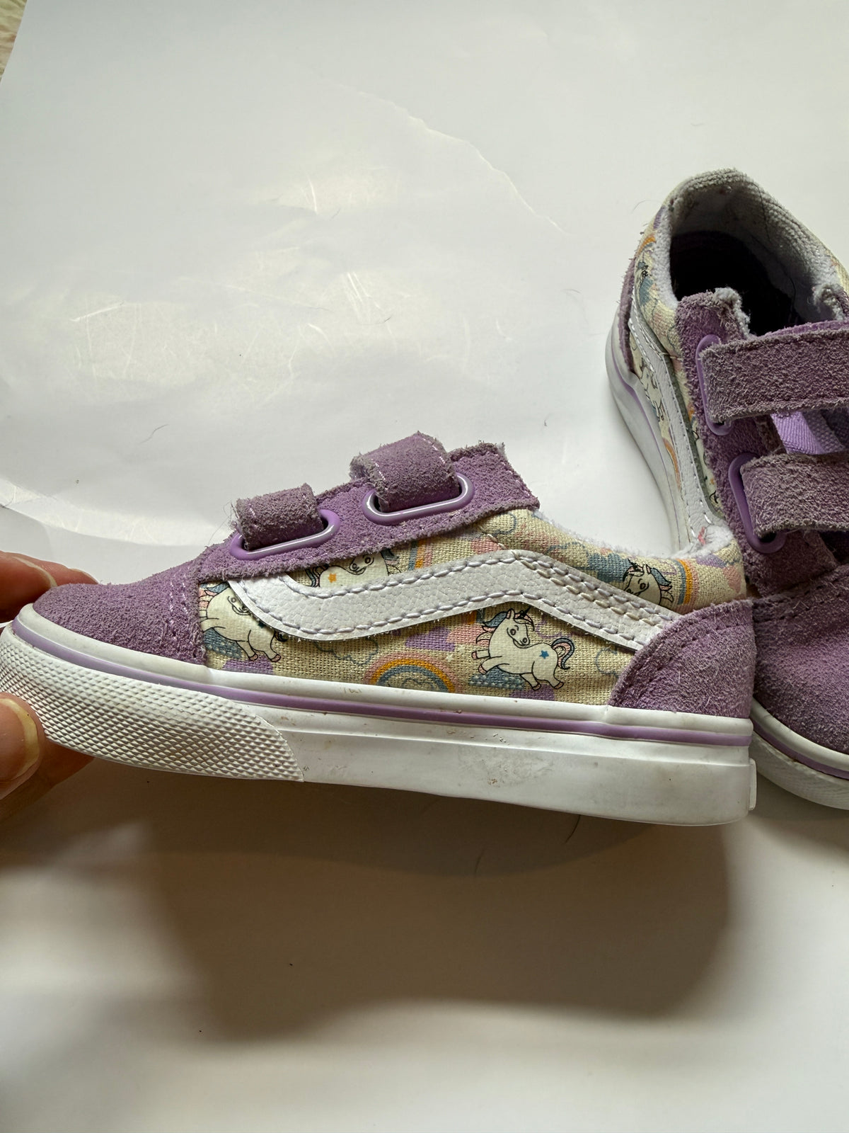 #170 Vans purple and unicorn tennis shoes. Girls 6c