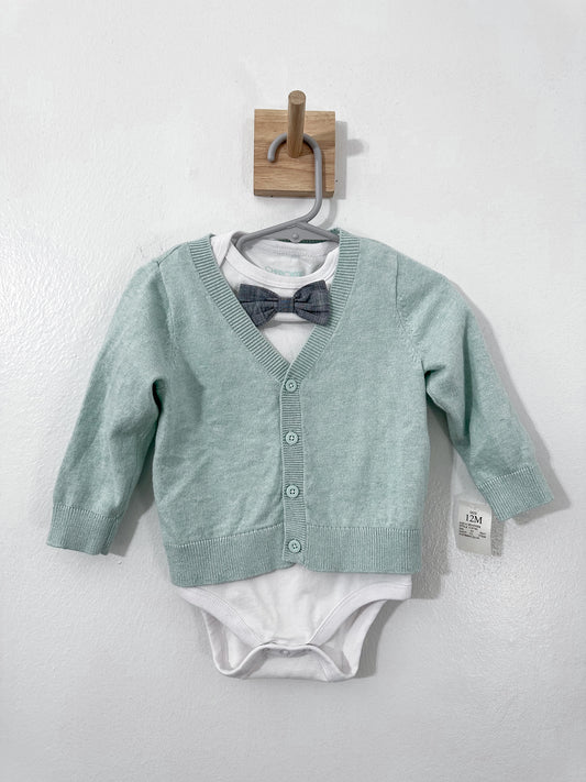 #111 Cherokee Boys Cardigan Bow tie Onesie NWT 12 month