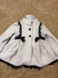 #47 girls coat, tan with black details, 24mo