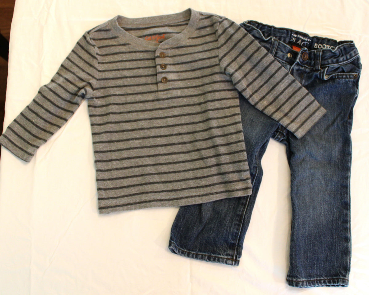 #168 18m Boys long sleeve shirt + jeans outfit