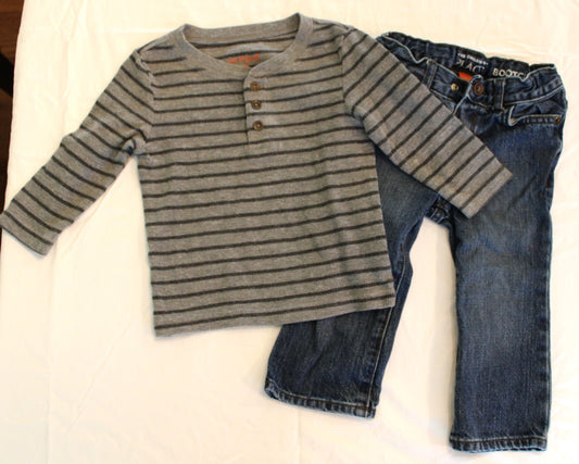 #168 18m Boys long sleeve shirt + jeans outfit