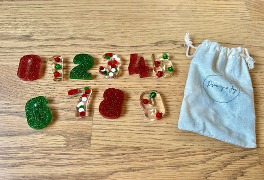 #198- Holiday Acrylic Sensory Bin Numbers with Bag