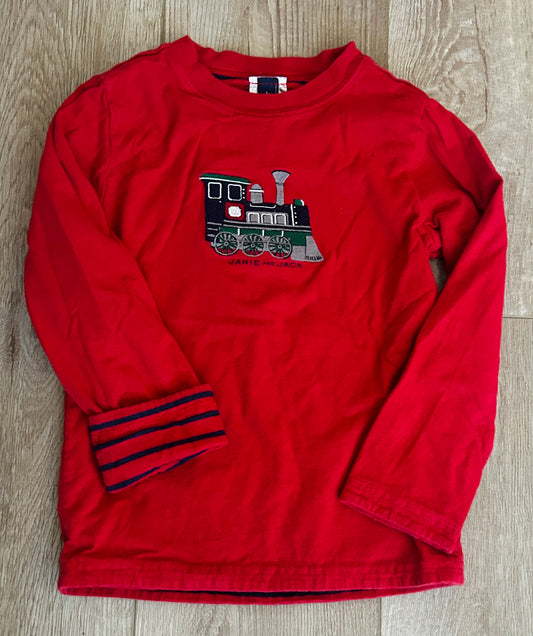 #15 Janie and Jack 5t Reversible (Embroidered Train/Red+Navy Striped) Shirt