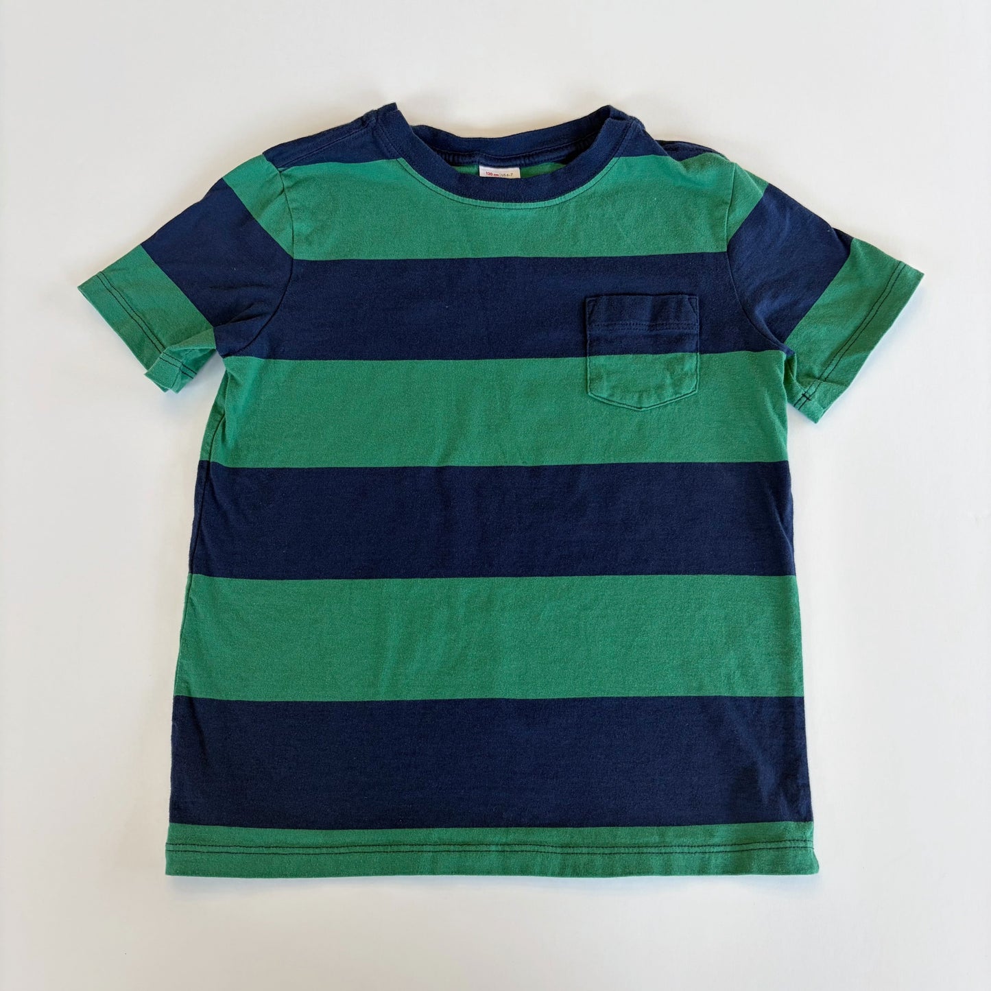 Copy of #79 | Size 6-7 | Hanna Andersson Boys Blue and Green Striped T Shirt