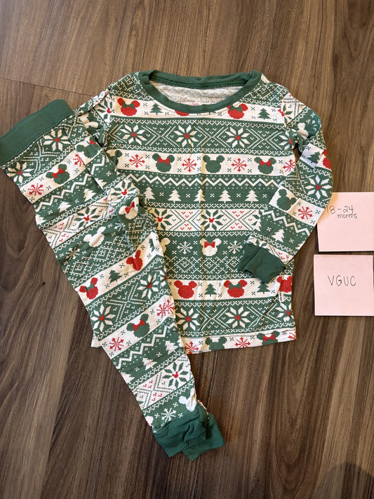 #138 - 18-24 Mo VGUC Bamboo (LIttle Sleepies) Mickey Fair Isle Christmas PJs