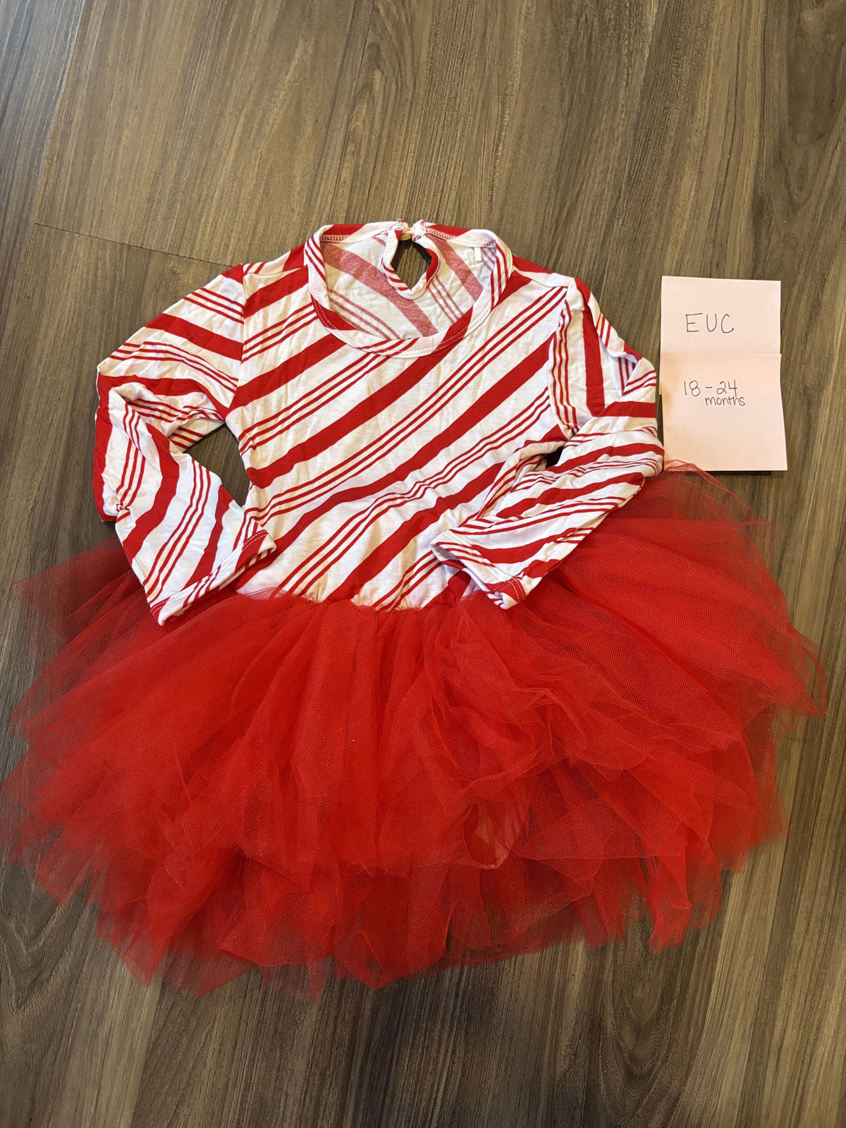 #138 - 18-24 Mo EUC Bamboo (Bums and Roses) Candy Cane Striped Tutu Dress