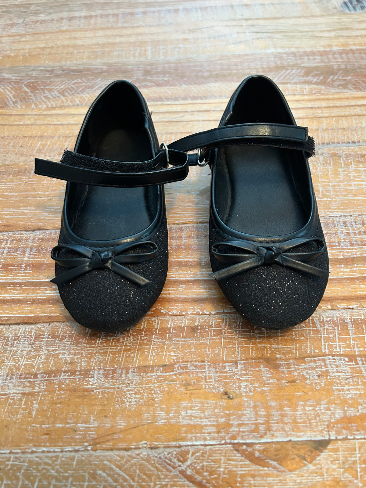 #4 Black Sparkle Mary Jane Flats Girls 9c