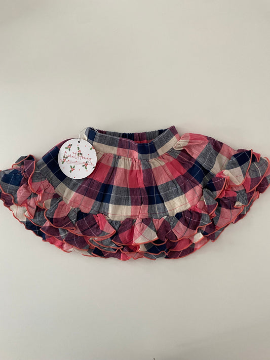 #117, SweetHoney pink/blue plaid ruffle skort, Girls 12M
