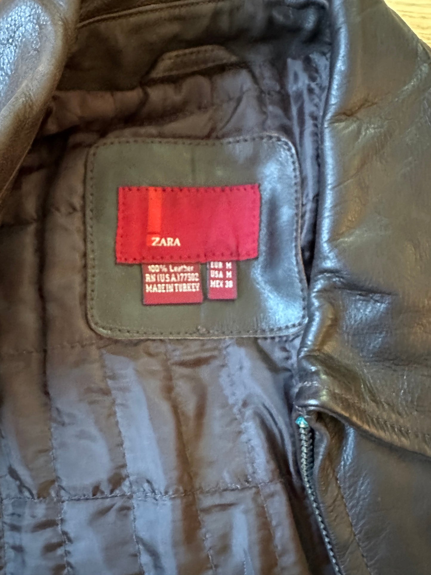 #198- Men’s, Zara, 100% Brown Leather Jacket- Size Medium