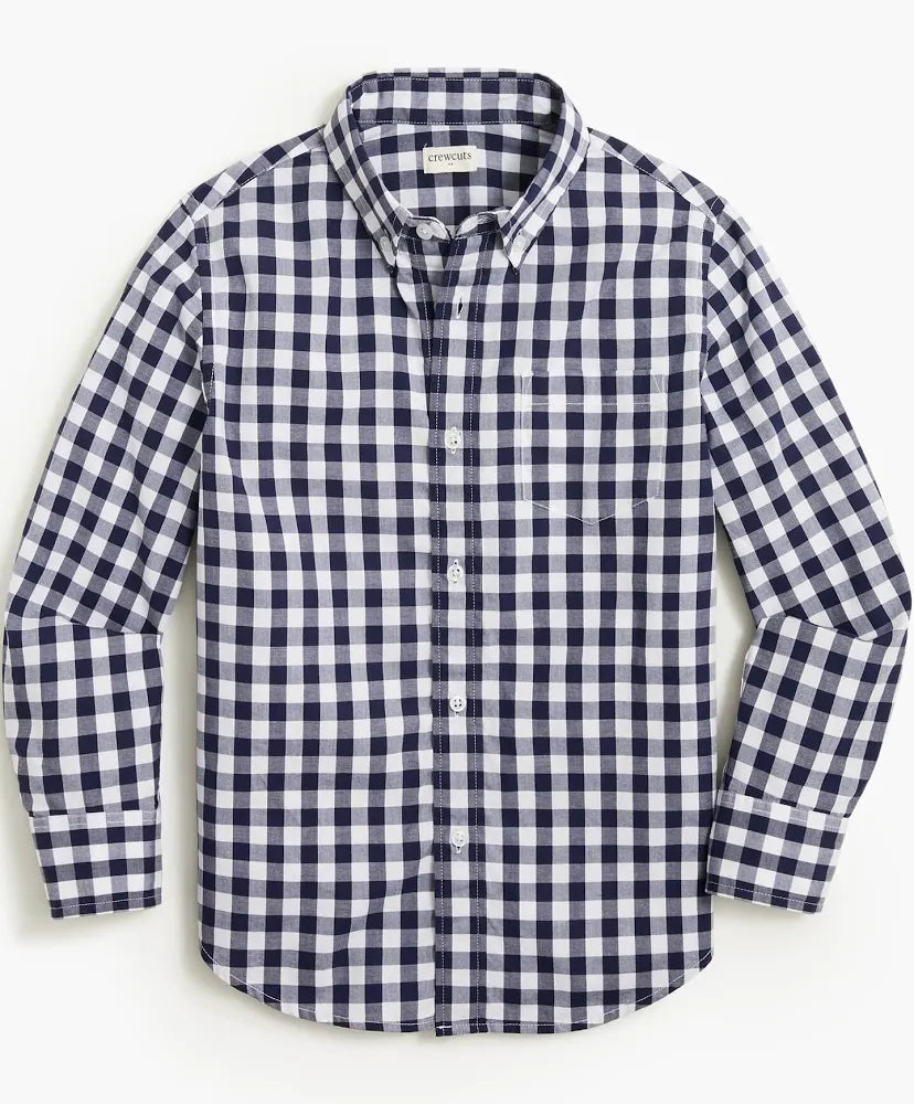 #116 Boys Crewcuts Navy gingham button down NWT size 16
