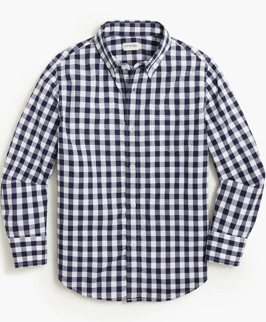 #116 Boys Crewcuts Navy gingham button down NWT size 16