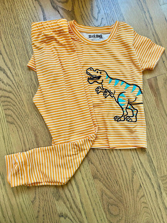 #198- Boys, Mick & Mack, Orange Stripe Dino PJs, BUTTERY SOFT!- Size 4