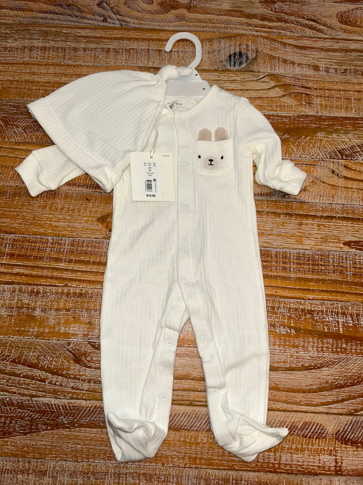 #4 Starting Out White Button Footie with Hat NWT 3 months