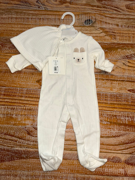 #4 Starting Out White Button Footie with Hat NWT 3 months