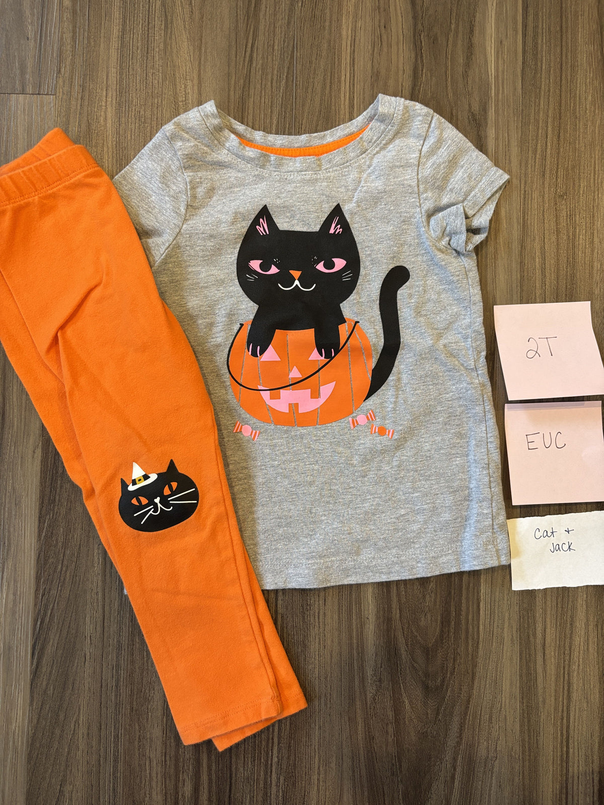 #138 - 2T EUC Cat & Jack Halloween Cat TShirt w/Pants
