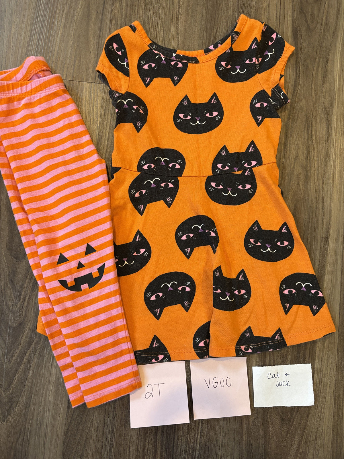 #138 - 2T VGUC Cat & Jack Cat Dress w/Striped Pants