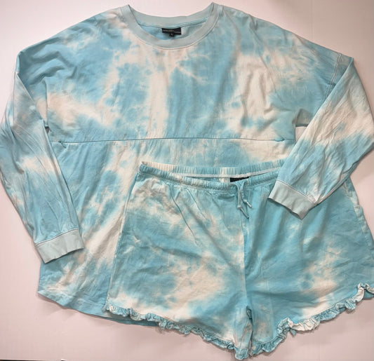 Seller 189 Women’s XL Nursing Queen Blue Tie Dye Long-Sleeve Nursing Tee and Ruffle Shorts Lounge Set GUC