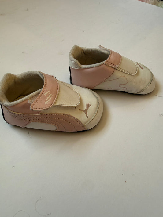 #170 Puma pink and white baby shoes size 3C