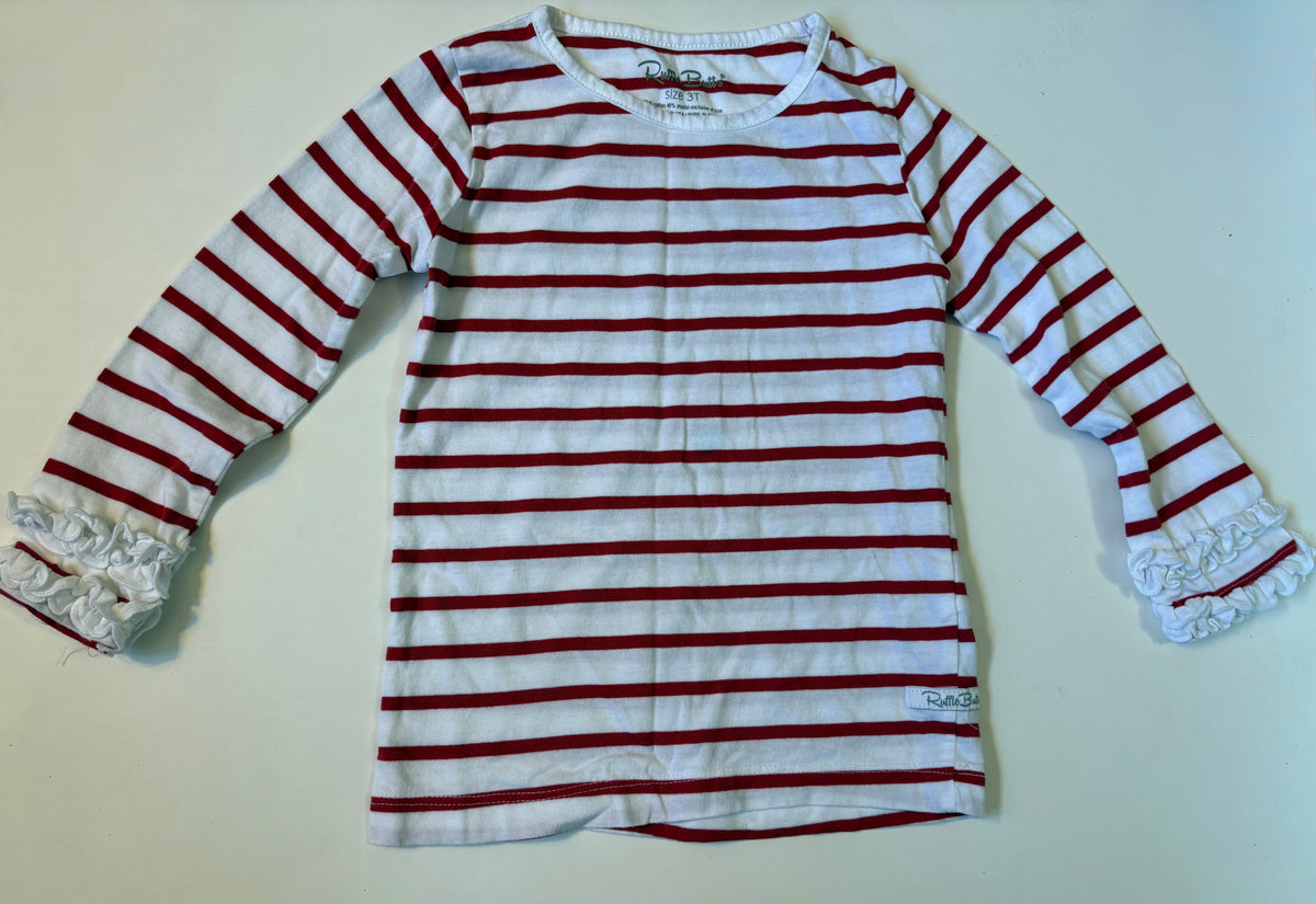 Seller 186 - Ruffle Butts Girls 3T  White/ Red Shirt - VGUC