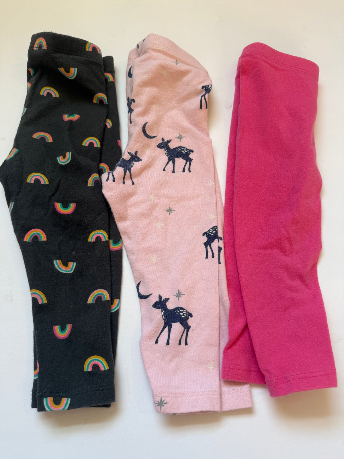 #170 Cat and Jack legging bundle (3)—pink, rainbow, light pink with deer girls 18 months