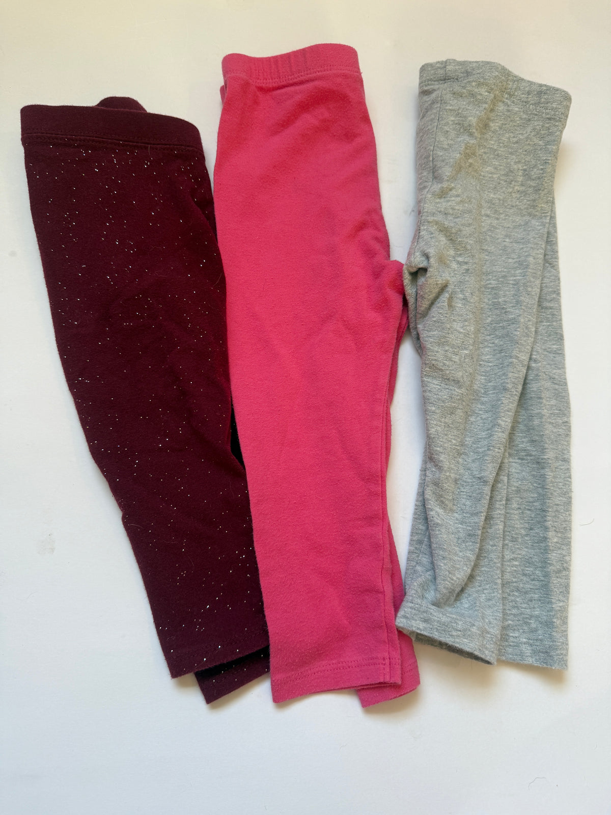 #170 Cat and Jack legging bundle (3)—pink, heather gray and maroon sparkle girls 18 months