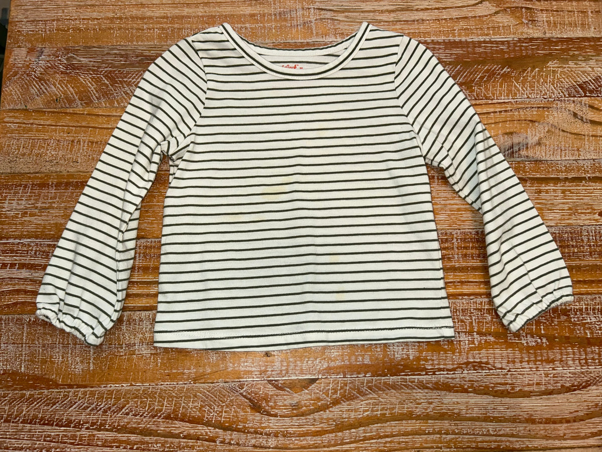 #4 Cat and Jack White with Green Striped Long Sleeve Girls 2T