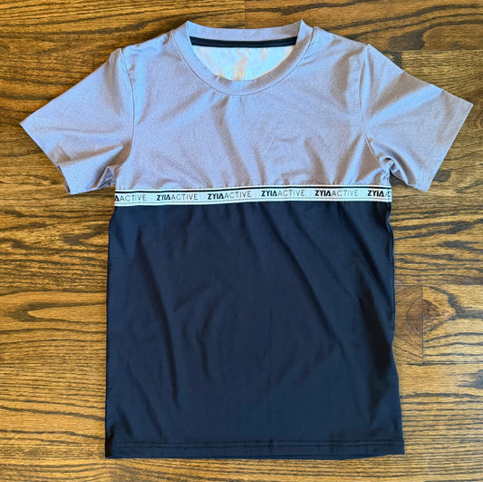 #28 REDUCED Zyia Active Boys Black/Gray Performance Shirt, Size 8-9