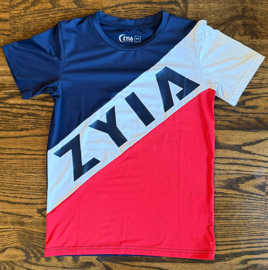 #28 REDUCED Zyia Active Boys Red/White/Blue Performance Shirt, Size 8-9