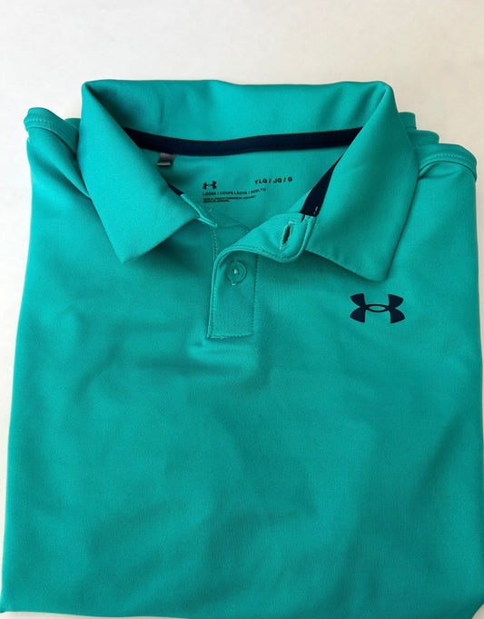 #95 Boys Youth Large Under Armour teal short sleeve polo
