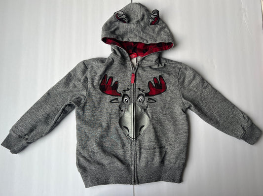 #180 Boys 8 EUC Gray and Buffalo Moose Hoodie with Ears