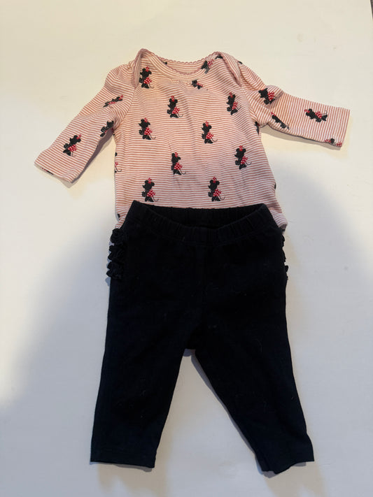 #170 Gap and Old Navy Minnie outfit   Gap body suit red stripes with Minnie silhouette and Old Navy black ruffle butt pants girls 0-3 months