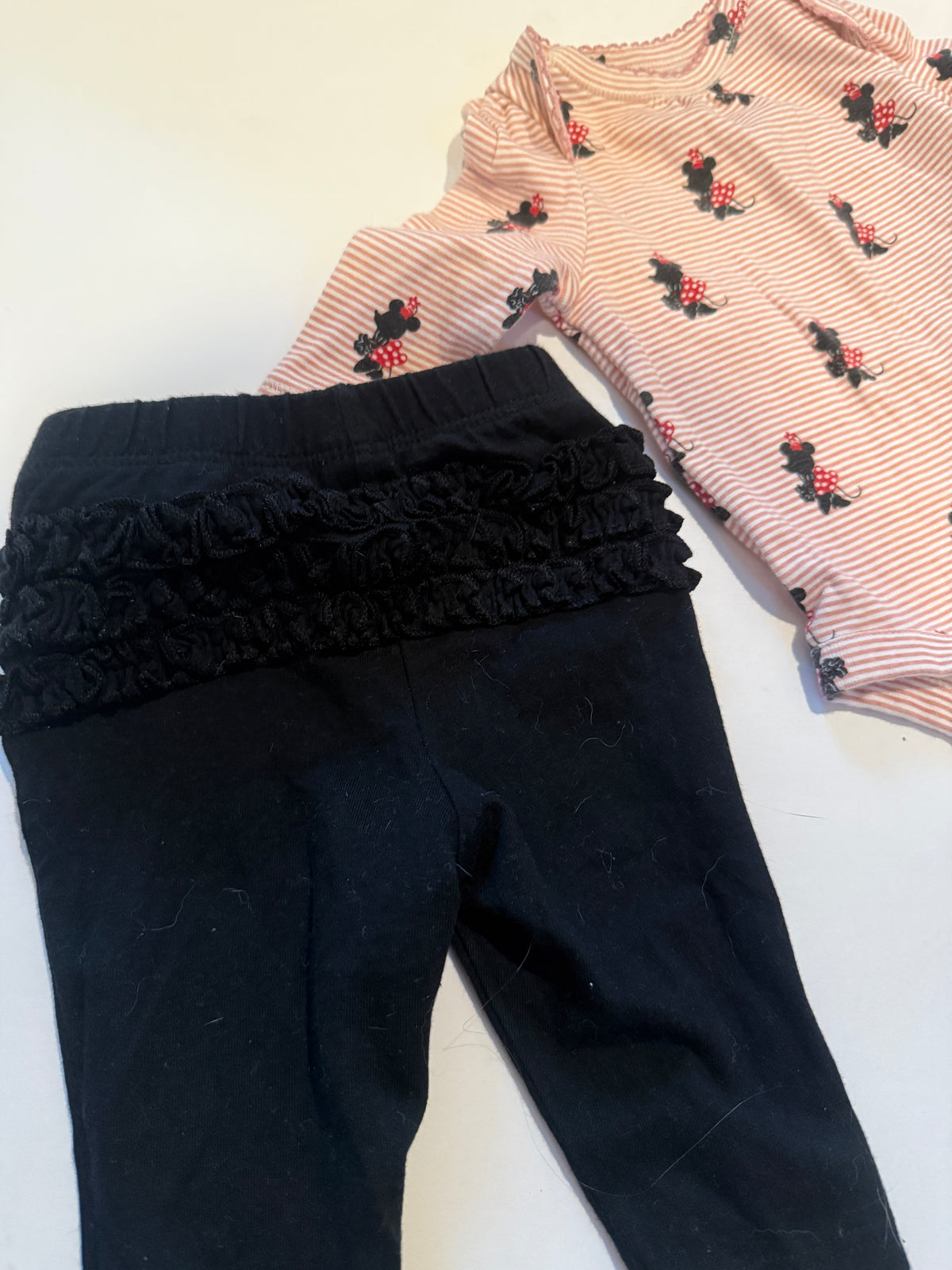 #170 Gap and Old Navy Minnie outfit   Gap body suit red stripes with Minnie silhouette and Old Navy black ruffle butt pants girls 0-3 months