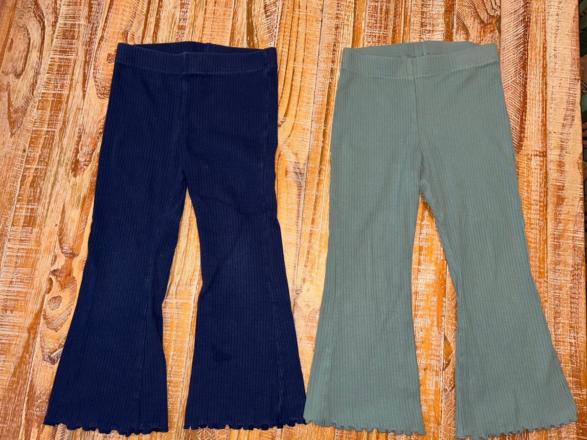 #4 Jumping Beans Green and Blue Ribbed Flared Leggings Girls 4T