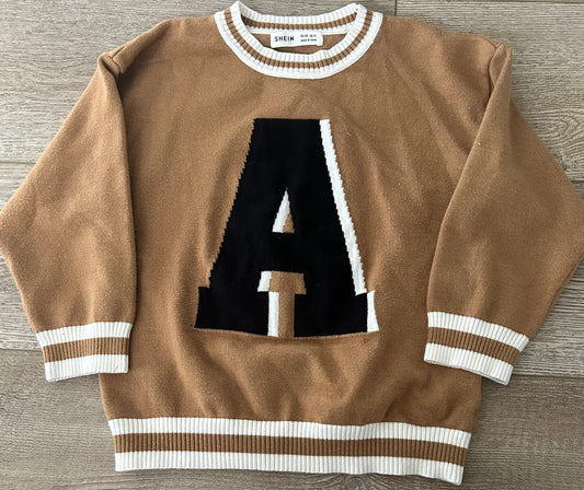 #15 *Reduced* SHEIN (fits like 6) “A” Initial Sweater