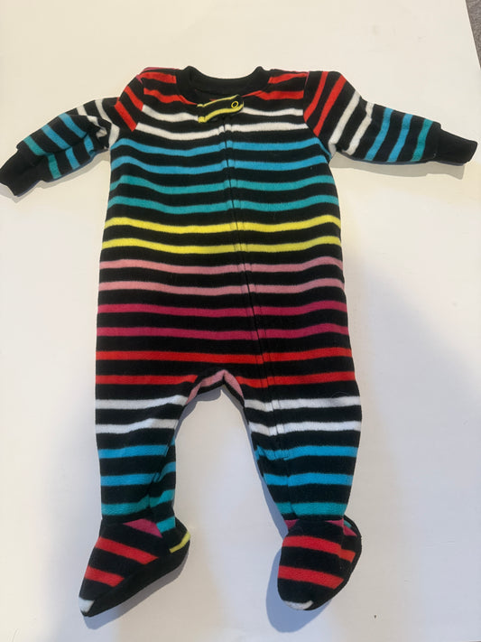 #170 Primary black rainbow stripe fleece pajamas gender neutral 0-3 months