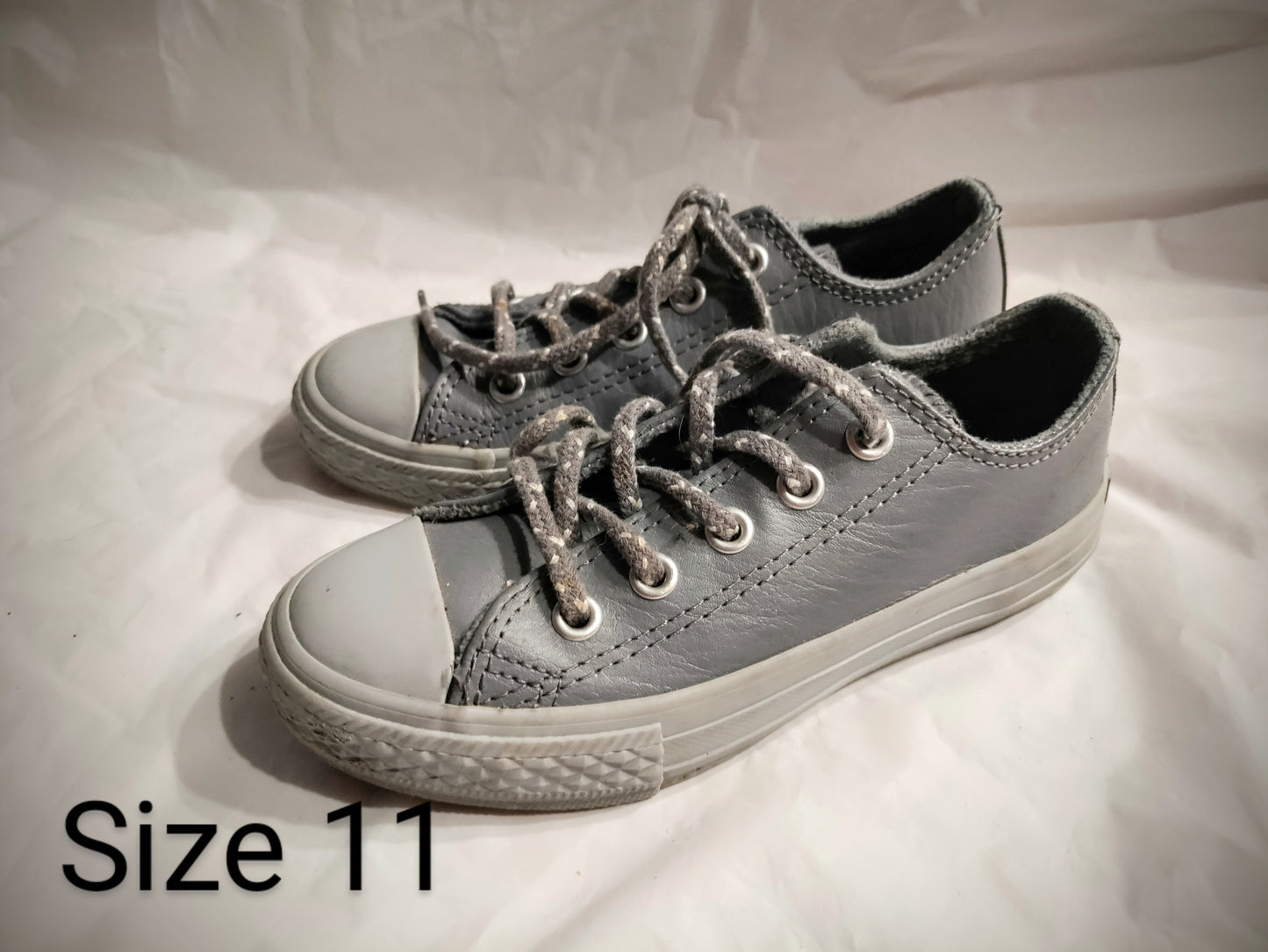 Converse, gray leather boys or girls size 11c. EUC