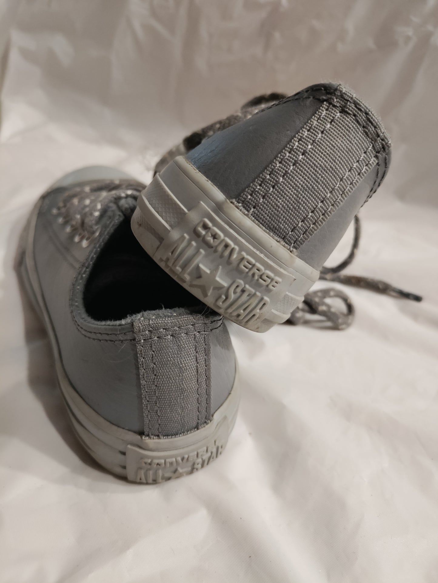 Converse, gray leather boys or girls size 11c. EUC