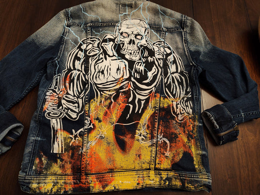 Seller 185: Rockstar Original Jean Jacket Skull Design Size Large