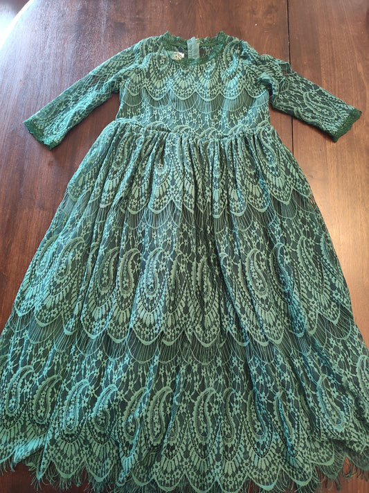 Seller 185:  Trish Skully Girls Emerald Lace Dress (Size 14, runs like a 12)