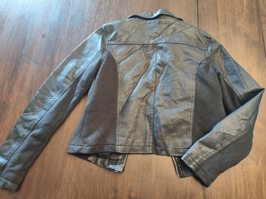 Seller 185:  Justice size 12 black zipup faux leather jacket