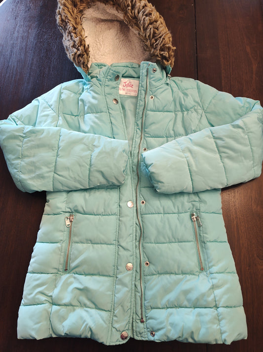 Seller 185:  Justice Coat Faux Fur Hood Trim Girls 12/14