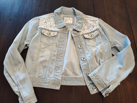Seller 185:  Justice Jean jacket lace embellishment girls size 12