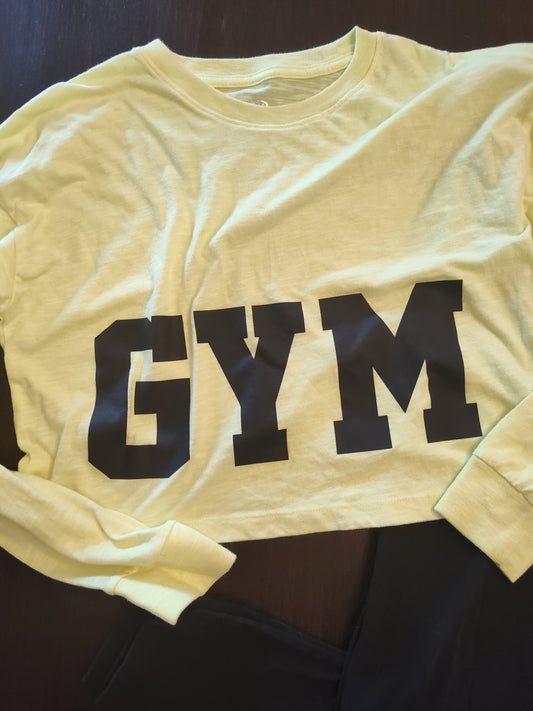 Seller 185:  Girls size 14 gym outfit (black leggings yellow top)