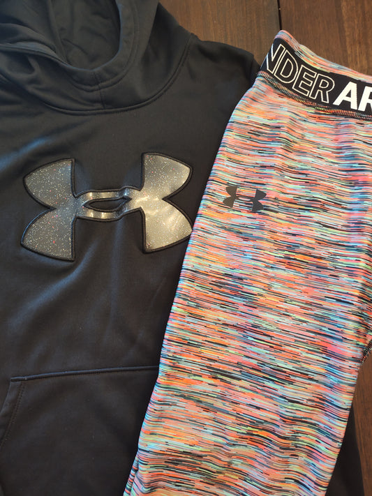 Seller 185:  UA YL (14/16) girl's set (black hoodie multicolor capris)