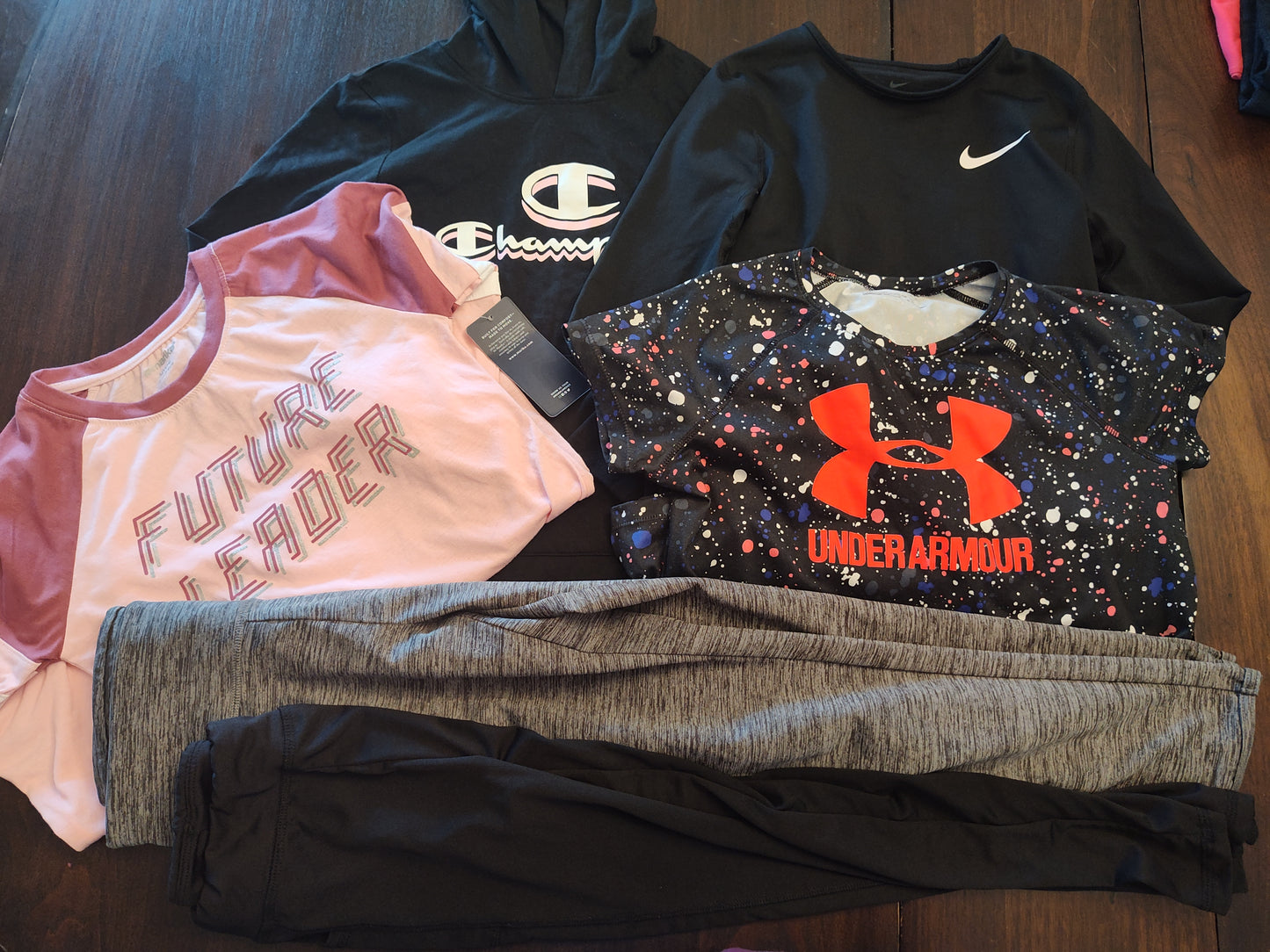 Seller 185:  Athletic Brand Girl 14/16 lot: 3 tops, 1 hoodie, 2 leggings